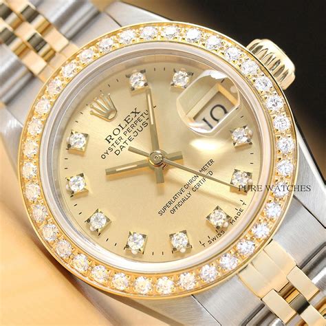 ladies 18k gold and stainless steel rolex|ladies gold rolex diamond bezel.